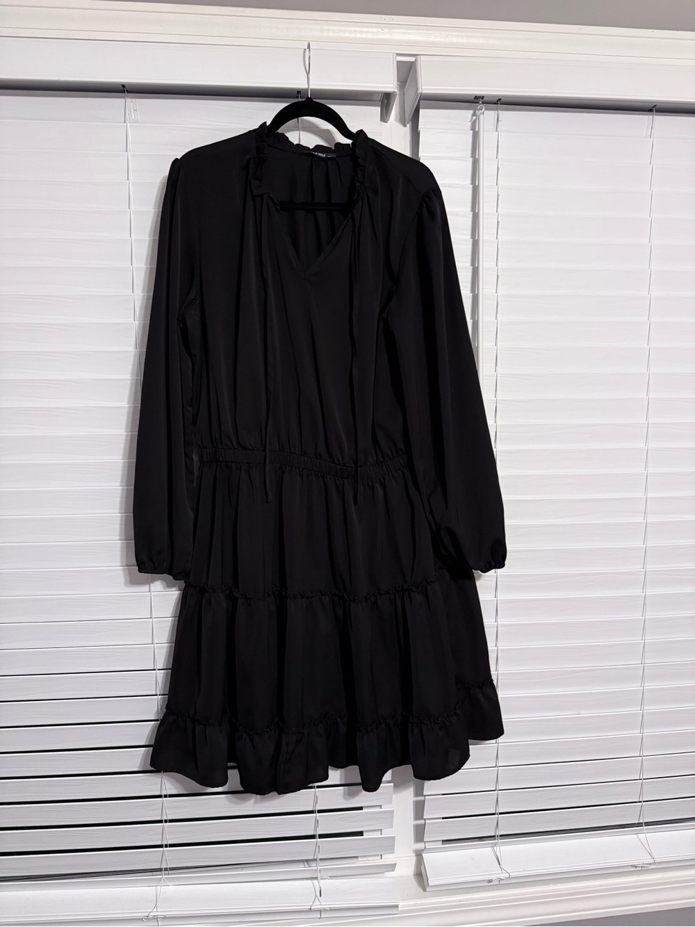 Black Long-Sleeve Tiered Ruffle Dress